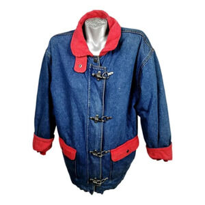 Almost Heaven Denim Coat Jacket Womans Sz L Farm Corduroy Quilted Lining Vintage